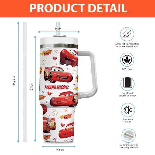 lightning mcqueen cars disney cartoon custom stanley quencher 40oz stainless steel tumbler with handle amiap