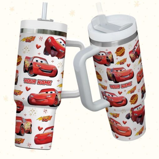 lightning mcqueen cars disney cartoon custom stanley quencher 40oz stainless steel tumbler with handle nofll