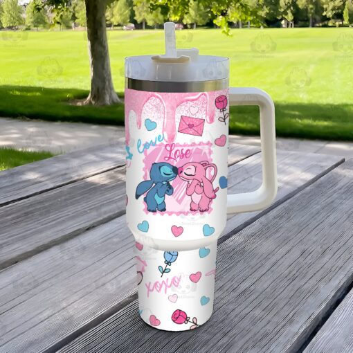 lilo and stitch valentine xoxo disney cartoon custom stanley quencher 40oz stainless steel tumbler with handle gkh29