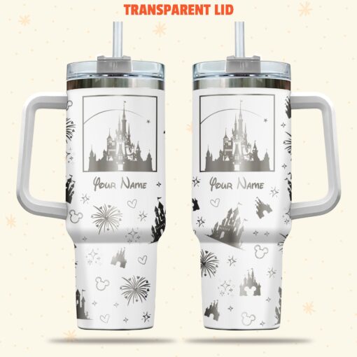 magical castle disney cartoon custom stanley quencher 40oz stainless steel tumbler with handle mjbiw