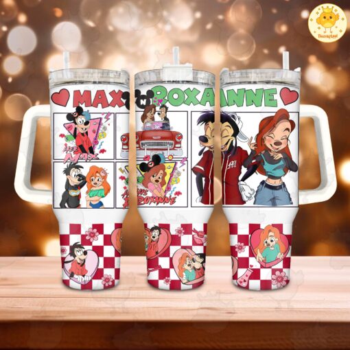 max and roxanne a goofy movie cartoon custom stanley quencher 40oz stainless steel tumbler with handle wteq0 1