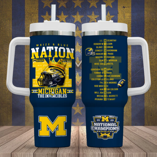 michigan wolverines football ncaa custom stanley quencher 40oz stainless steel tumbler with handle cy7xr 1