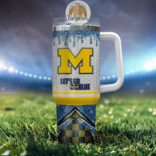 michigan wolverines glitter ncaa custom stanley quencher 40oz stainless steel tumbler with handle g6uod