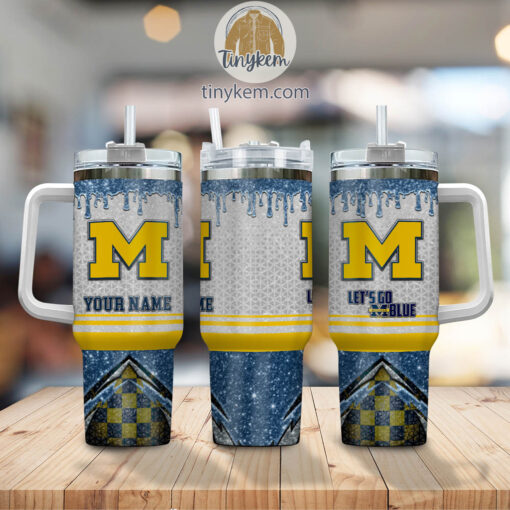 michigan wolverines glitter ncaa custom stanley quencher 40oz stainless steel tumbler with handle hcmmr