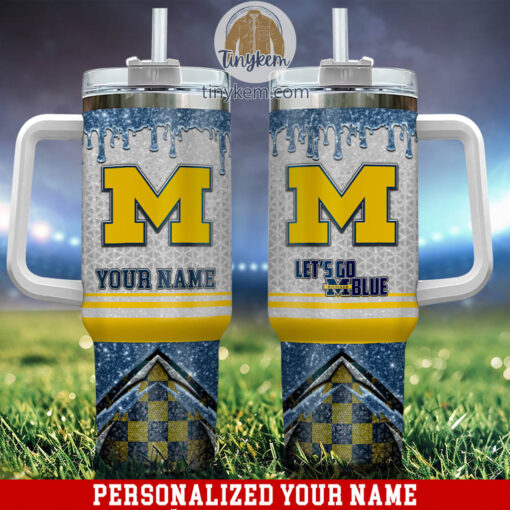 michigan wolverines glitter ncaa custom stanley quencher 40oz stainless steel tumbler with handle ibxmi 1