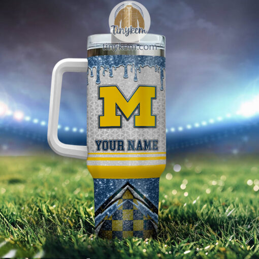 michigan wolverines glitter ncaa custom stanley quencher 40oz stainless steel tumbler with handle