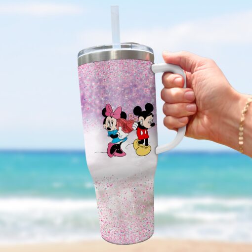 mickey and minnie mouse couple disney cartoon custom stanley quencher 40oz stainless steel tumbler with handle