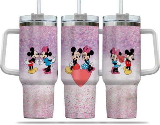 mickey and minnie mouse couple disney cartoon custom stanley quencher 40oz stainless steel tumbler with handle dtf6j