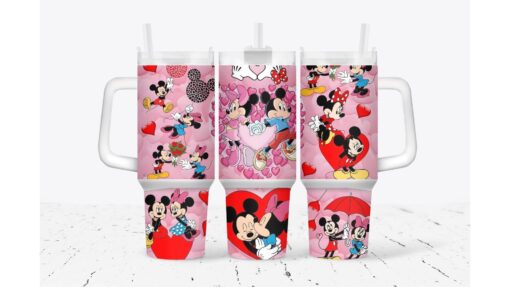 mickey mouse valentines gift disney cartoon custom stanley quencher 40oz stainless steel tumbler with handle