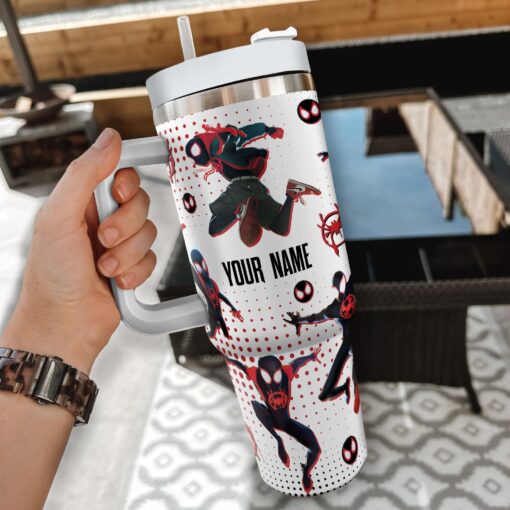 miles morales spiderman marvel cartoon custom stanley quencher 40oz stainless steel tumbler with handle biges