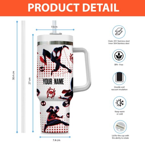 miles morales spiderman marvel cartoon custom stanley quencher 40oz stainless steel tumbler with handle nwnkr