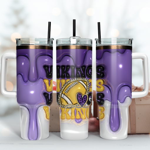 minnesota vikings nfl 3d inflated puff effect custom stanley quencher 40oz stainless steel tumbler with handle 9jh4m