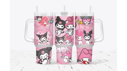 my melody and kuromi valentines gift sanrio cartoon custom stanley quencher 40oz stainless steel tumbler with handle pjvso