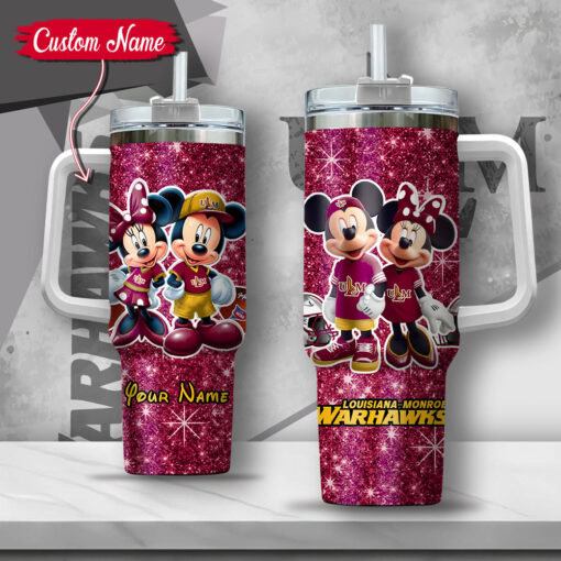 ncaa louisiana monroe warhawks mickey and minnie couple custom stanley quencher 40oz stainless steel tumbler with handle 01p4e 1