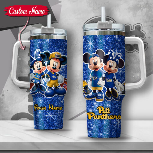 ncaa pittsburgh panthers mickey and minnie couple custom stanley quencher 40oz stainless steel tumbler with handle owlmn 1