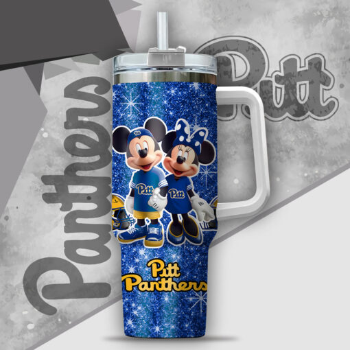 ncaa pittsburgh panthers mickey and minnie couple custom stanley quencher 40oz stainless steel tumbler with handle pojub