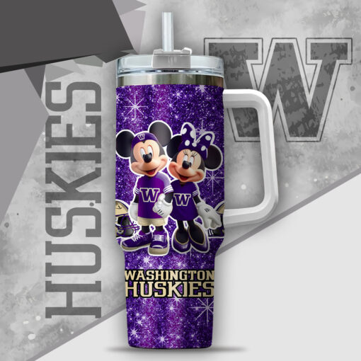 ncaa washington huskies mickey and minnie couple custom stanley quencher 40oz stainless steel tumbler with handle 8snba