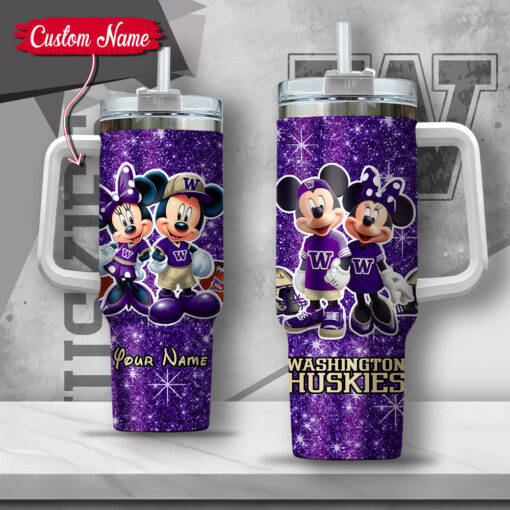 ncaa washington huskies mickey and minnie couple custom stanley quencher 40oz stainless steel tumbler with handle hmzmp 1