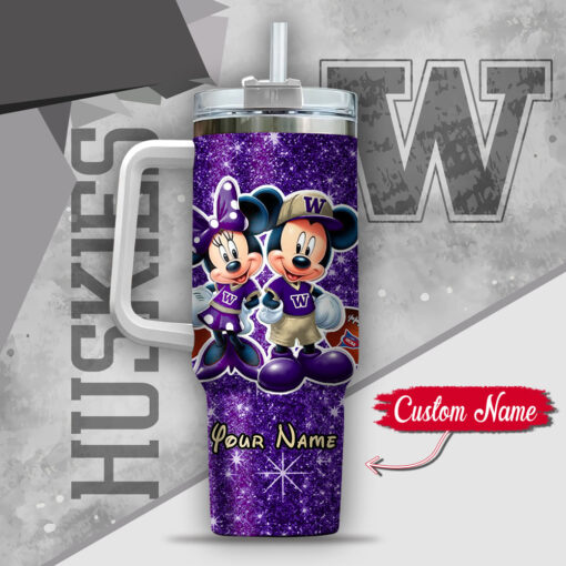 ncaa washington huskies mickey and minnie couple custom stanley quencher 40oz stainless steel tumbler with handle ny4wt