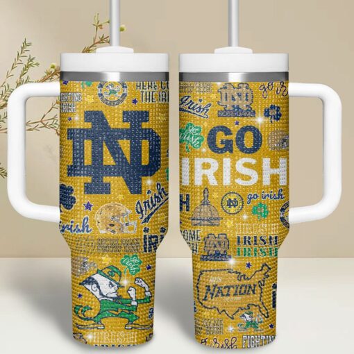 notre dame fighting irish bling ncaa custom stanley quencher 40oz stainless steel tumbler wty08