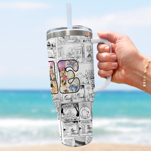 personalized name mickey and friends disney cartoon custom stanley quencher 40oz stainless steel tumbler with handle vhrja