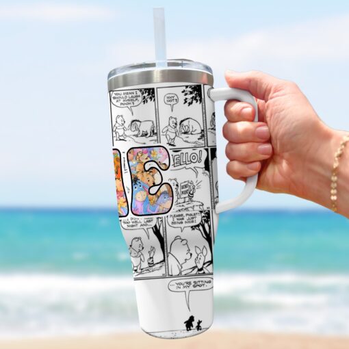 personalized name winnie the pooh disney cartoon custom stanley quencher 40oz stainless steel tumbler with handle 3rcau