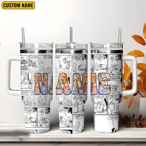 personalized name winnie the pooh disney cartoon custom stanley quencher 40oz stainless steel tumbler with handle kv5vc 1