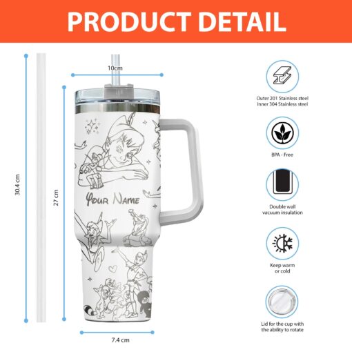 peter pan neverland disney cartoon custom stanley quencher 40oz stainless steel tumbler with handle 9lslt