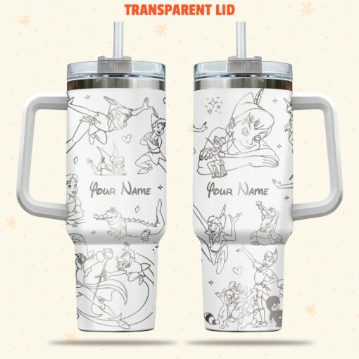 peter pan neverland disney cartoon custom stanley quencher 40oz stainless steel tumbler with handle fdzli 1