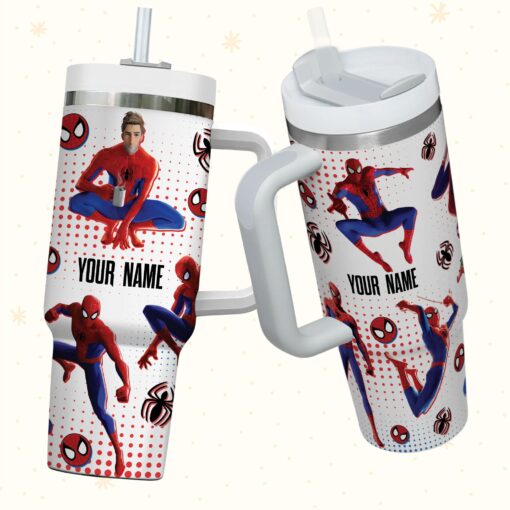 peter parker spiderman marvel cartoon custom stanley quencher 40oz stainless steel tumbler with handle 1bnez