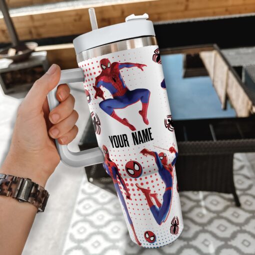 peter parker spiderman marvel cartoon custom stanley quencher 40oz stainless steel tumbler with handle llicn