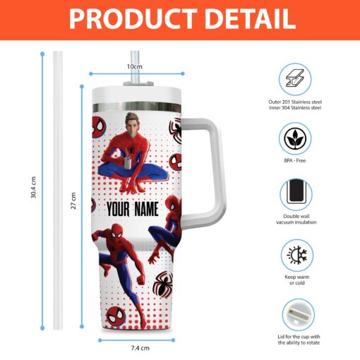 peter parker spiderman marvel cartoon custom stanley quencher 40oz stainless steel tumbler with handle r1veg