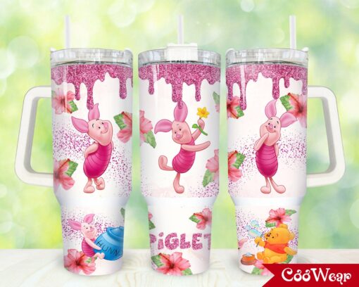 piglet winnie the pooh cartoon custom stanley quencher 40oz stainless steel tumbler with handle srcs8