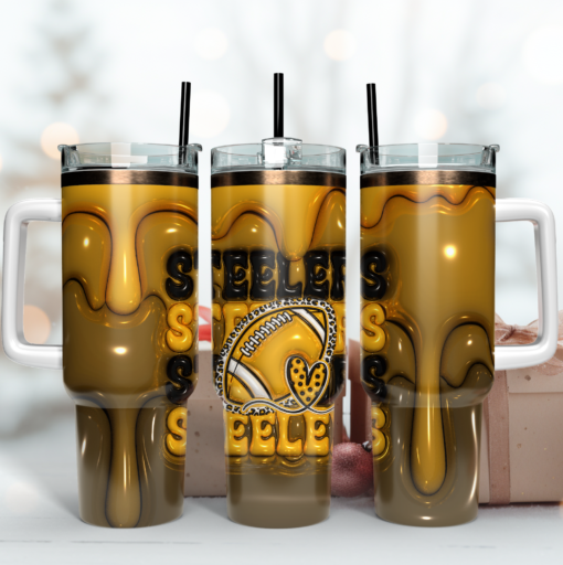 pittsburgh steelers nfl 3d inflated puff effect custom stanley quencher 40oz stainless steel tumbler with handle ykjlz