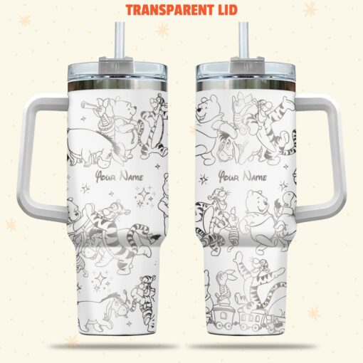 pooh and friends cartoon custom stanley quencher 40oz stainless steel tumbler with handle dzxqb 1