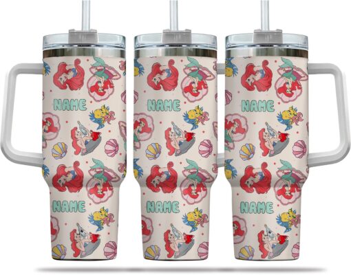 princess ariel the little mermaid disney cartoon custom stanley quencher 40oz stainless steel tumbler with handle jck6l