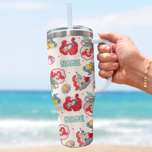 princess ariel the little mermaid disney cartoon custom stanley quencher 40oz stainless steel tumbler with handle luhhm