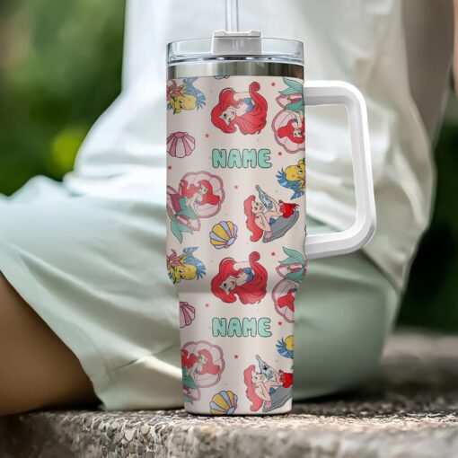 princess ariel the little mermaid disney cartoon custom stanley quencher 40oz stainless steel tumbler with handle