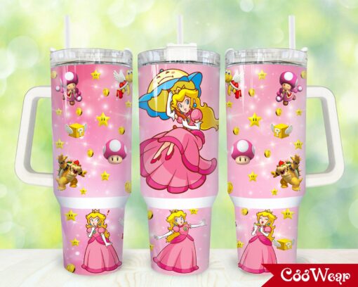 princess peach super mario games custom stanley quencher 40oz stainless steel tumbler with handle fnzfb