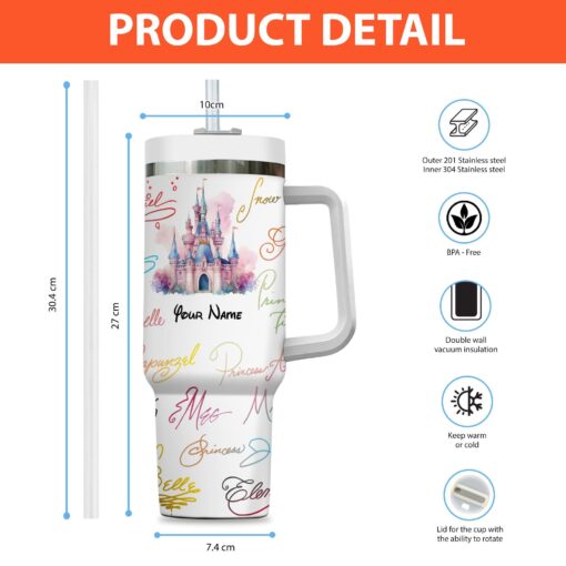 princess signature disney cartoon custom stanley quencher 40oz stainless steel tumbler with handle