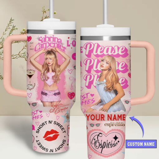 sabrina carpenter music custom stanley quencher 40oz stainless steel tumbler with handle gruel 1