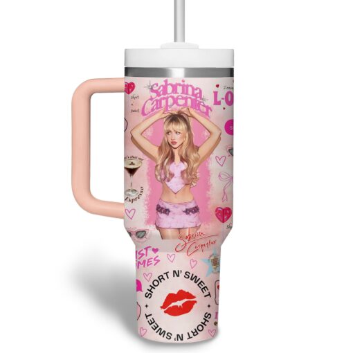 sabrina carpenter music custom stanley quencher 40oz stainless steel tumbler with handle ugagy