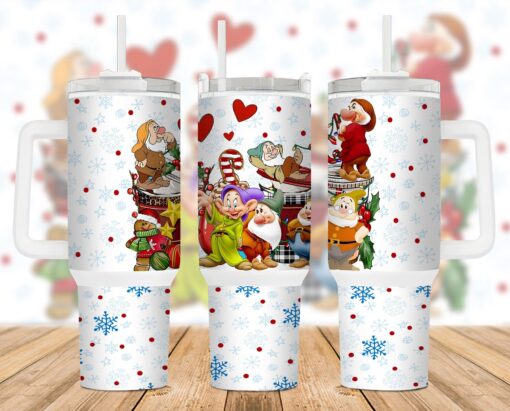 snow white and the seven dwafts disney cartoon custom stanley quencher 40oz stainless steel tumbler with handle s22vb