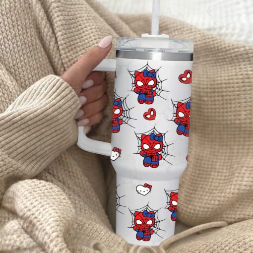 spider man hello kitty sanrio cartoon custom stanley quencher 40oz stainless steel tumbler with handle pylri