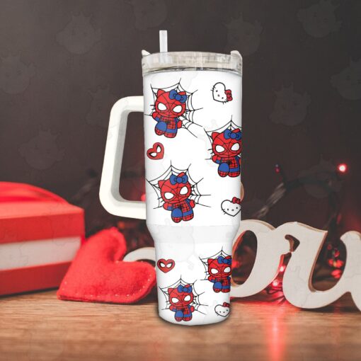 spider man hello kitty sanrio cartoon custom stanley quencher 40oz stainless steel tumbler with handle uoe0p