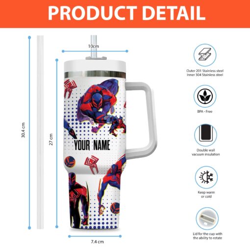 spiderman 2099 marvel cartoon custom stanley quencher 40oz stainless steel tumbler with handle dqkku