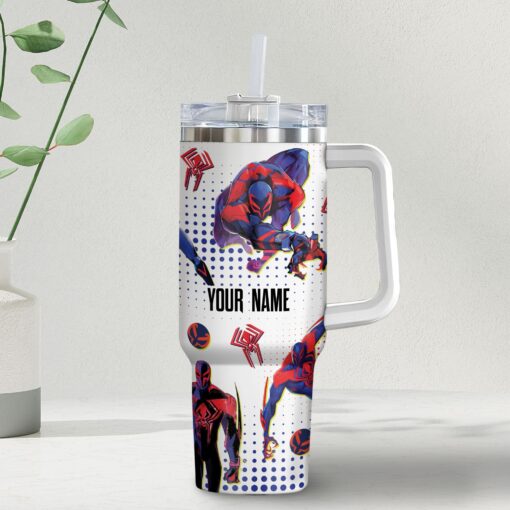 spiderman 2099 marvel cartoon custom stanley quencher 40oz stainless steel tumbler with handle qhpax 1