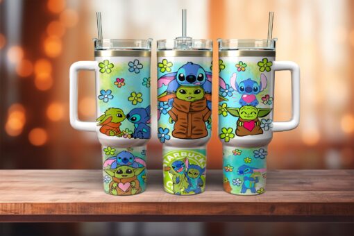 stitch and baby yoda cartoon custom stanley quencher 40oz stainless steel tumbler with handle hhfaj scaled