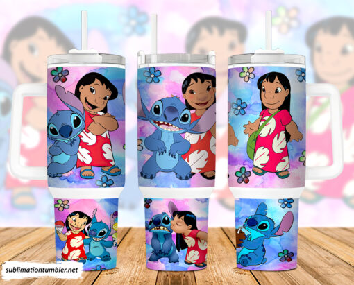 stitch and lilo disney cartoon custom stanley quencher 40oz stainless steel tumbler with handle usqwt