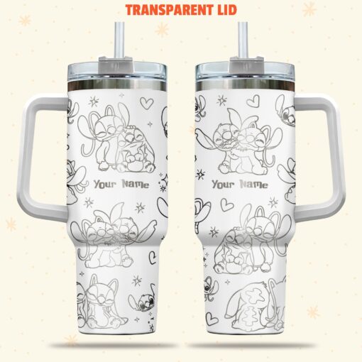 stitch couple disney cartoon custom stanley quencher 40oz stainless steel tumbler with handle